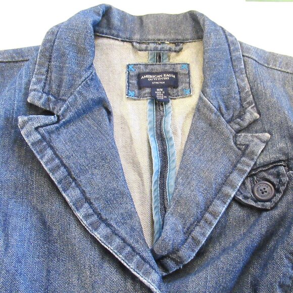 American Eagle Outfitters Women Blazer/Jacket Blue Jean/Denim Buttons Stretch - Picture 6 of 16
